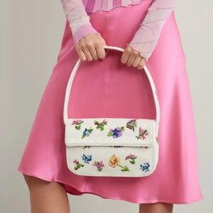STAUD Tommy Beaded Shoulder Bag — White Floral Print (First Bloom Day)